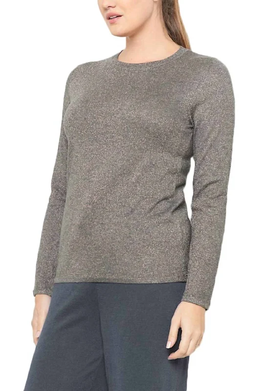Luxury Style Metallic Crew Neck Pullover In Grey