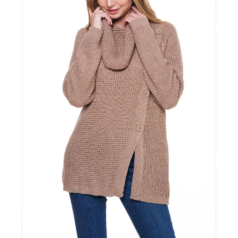 Beautiful Romance Fever Womens Waffle Cowl Neck Pullover Sweater