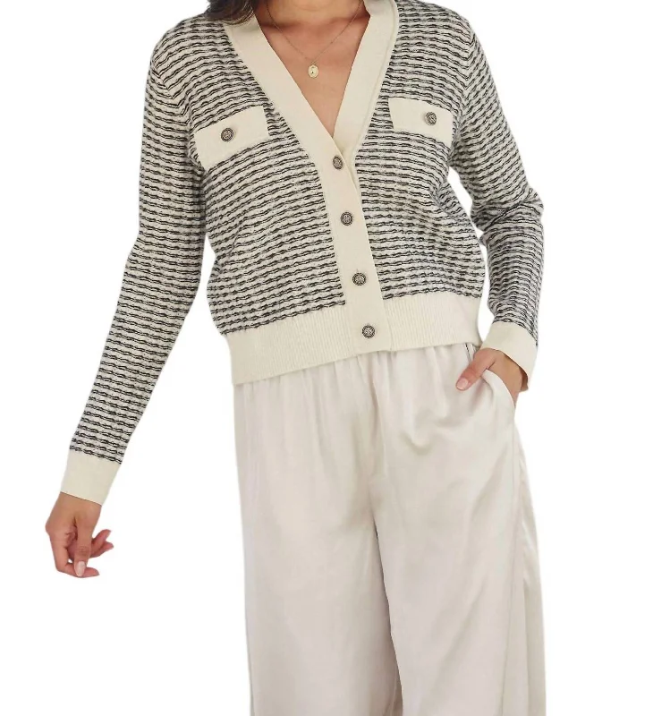 Celebrity Picks Contrast Rib Button Up Cardigan In Cream/black