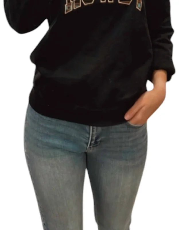 Fashion Classic Aztec Howdy Graphic Crew Sweater In Black