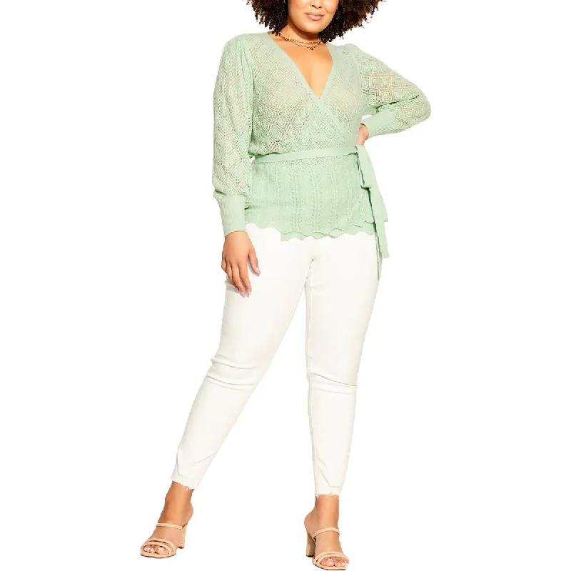 Feminine Charm City Chic Womens Crochet Trendy Cardigan Sweater