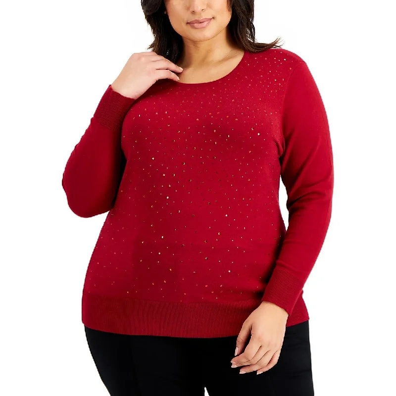 Fashion And Simplicity Anne Klein Womens Plus Embellished Knit Pullover Sweater