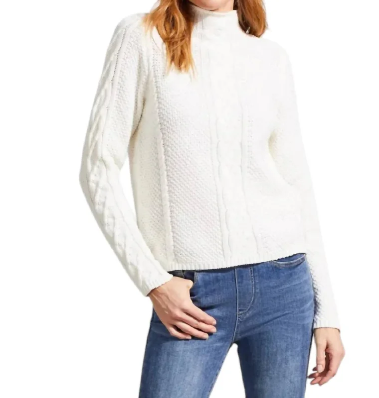 Easy Fashion Cotton Funnel Neck Sweater In Eggshell