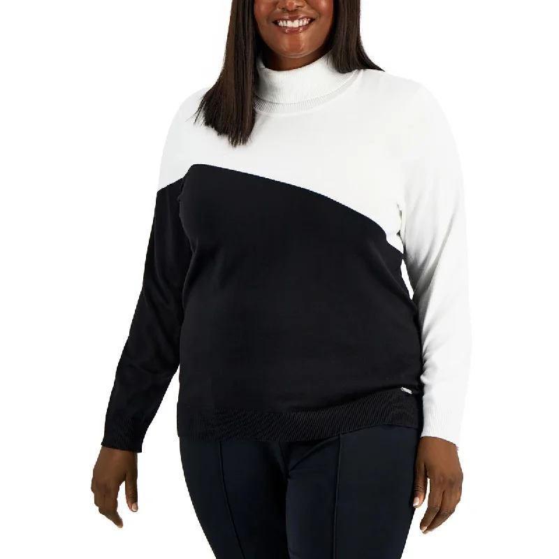 Classic Design Calvin Klein Womens Plus Colorblock Office Turtleneck Sweater