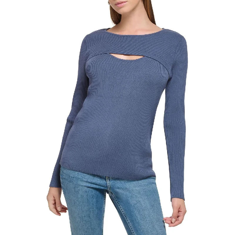 Calvin Klein Womens Cutout Ribbed Knit Pullover Sweater