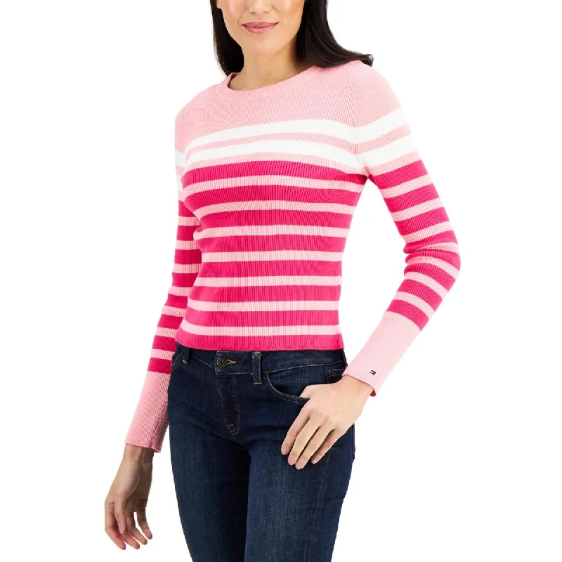 All-Day Outfits Tommy Hilfiger Womens Ribbed Striped Crewneck Sweater