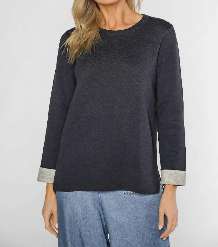 Printed Patterns Hudson Double Knit Sweater In Navy