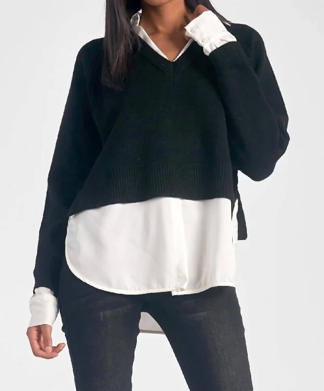 Creative Prints Stevie Layered Sweater/shirt Combo In Black/white