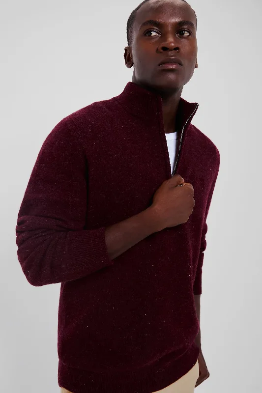 Elegant Temperament Merlot Tainsbury Half Zip Knitted Jumper