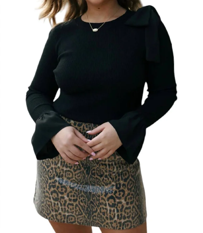 Fashion Wear Ruffle Bow Sweater In Black