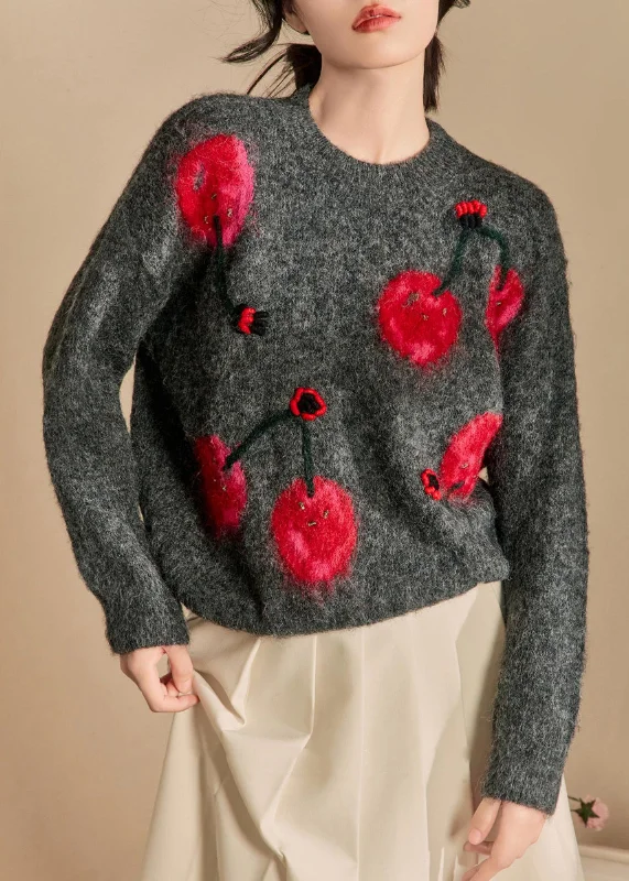French Style Loose Grey Cozy Thick Patchwork Knit Sweater Winter