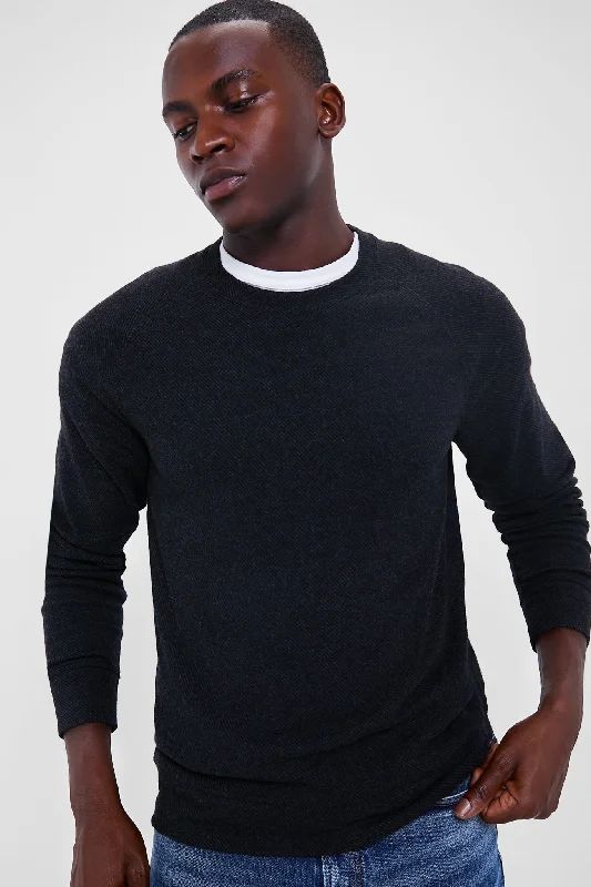 Ultra-lightweight Heathered Black Twill Legend Sweater Crew