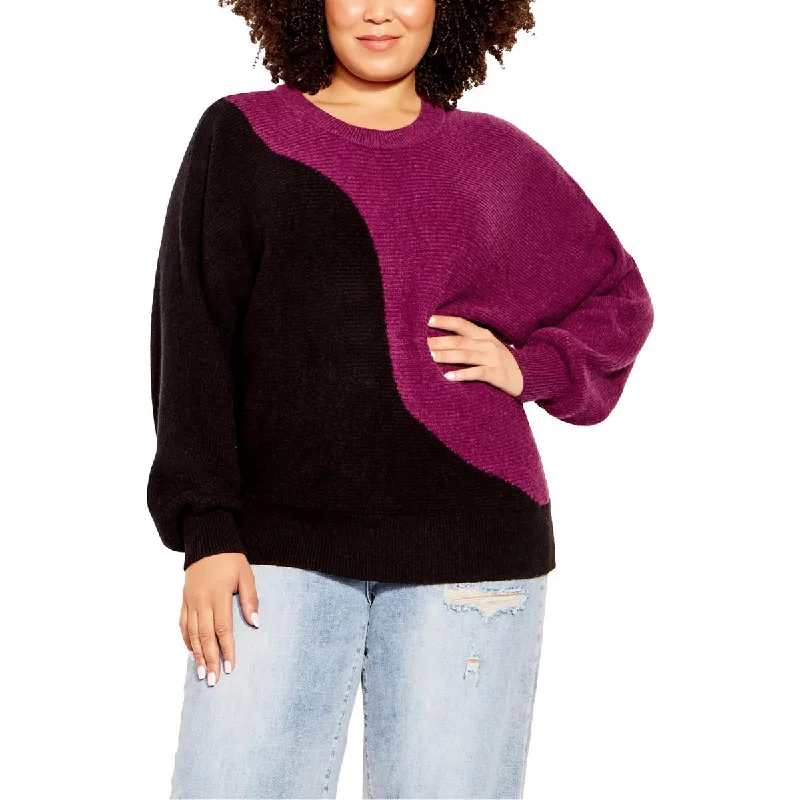 Trendy Dresses City Chic Womens Plus Knit Colorblock Crewneck Sweater