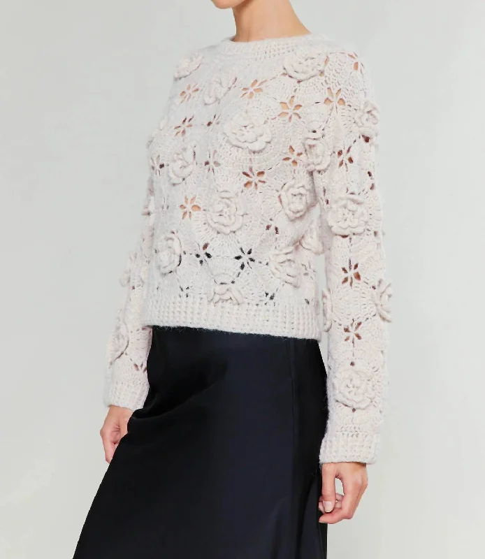 Comfy Pants Pull Over Crochet Sweater In Ivory