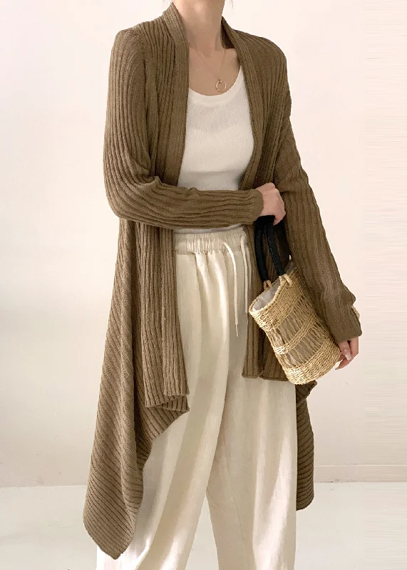 Free And Casual Beautiful Tea Green Asymmetrical Ice Silk Knit Cardigan Fall