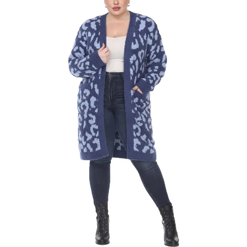 New Season Series White Mark Womens Plus Knit Leopard Cardigan Sweater