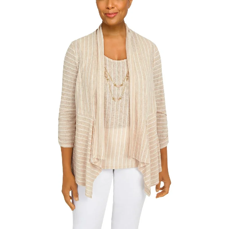 Effortless Looks Alfred Dunner Womens Petites Ribbed Open Front Cardigan Sweater