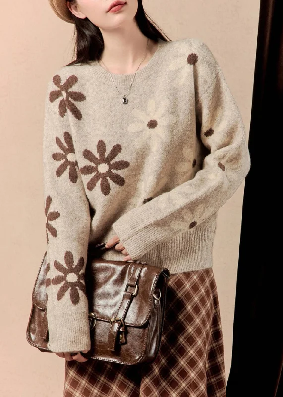 High-end Fashion Loose Light Camel O Neck Cozy Knit Sweaters Winter