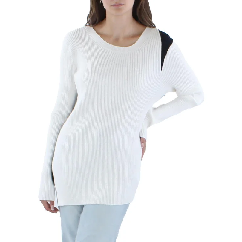 Refreshing Design DKNY Womens Ribbed Colorblock Crewneck Sweater