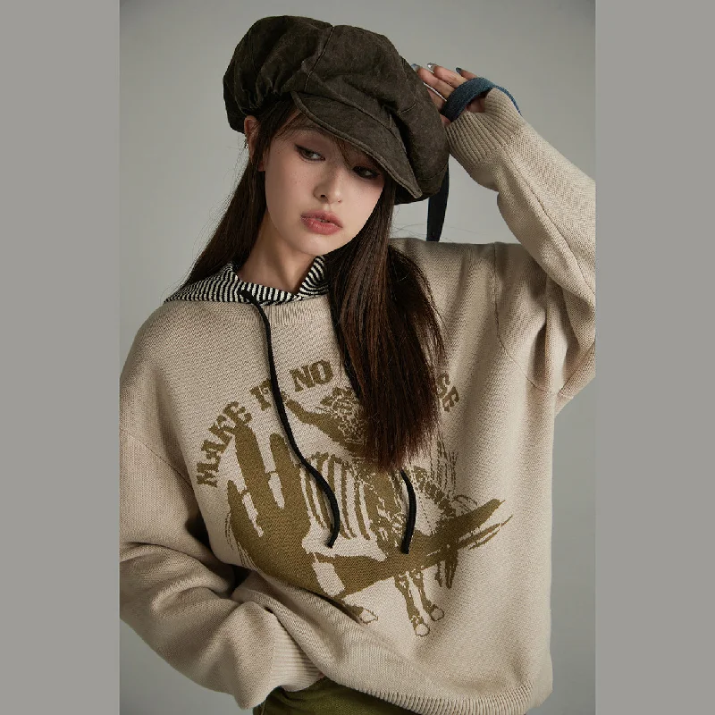 Fresh And Elegant Pattern Loose Fit Knit Sweater