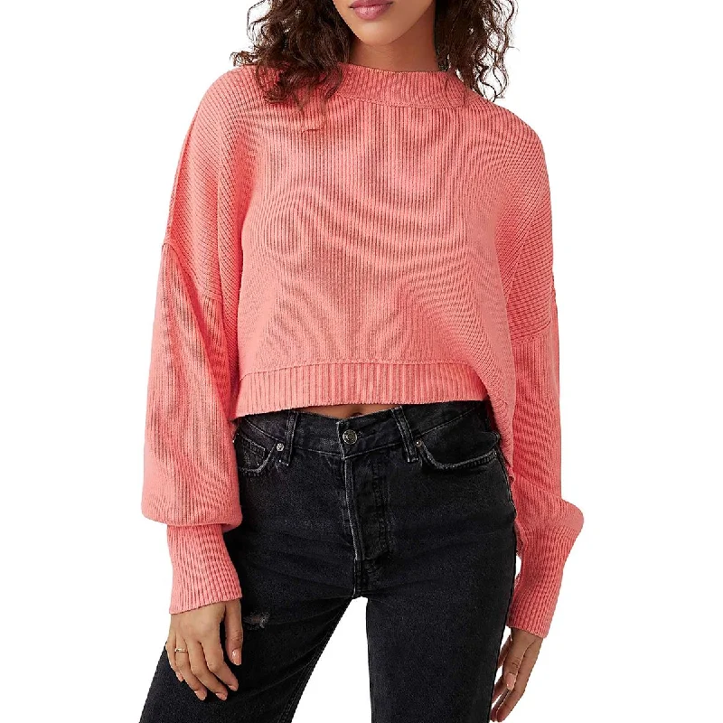 Effortless Elegance Free People Womens Easy Street Mock Neck Cropped Pullover Sweater