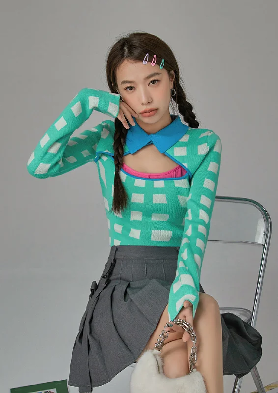 Comfortable Lifestyle You Glow Checkered Knit Sweater