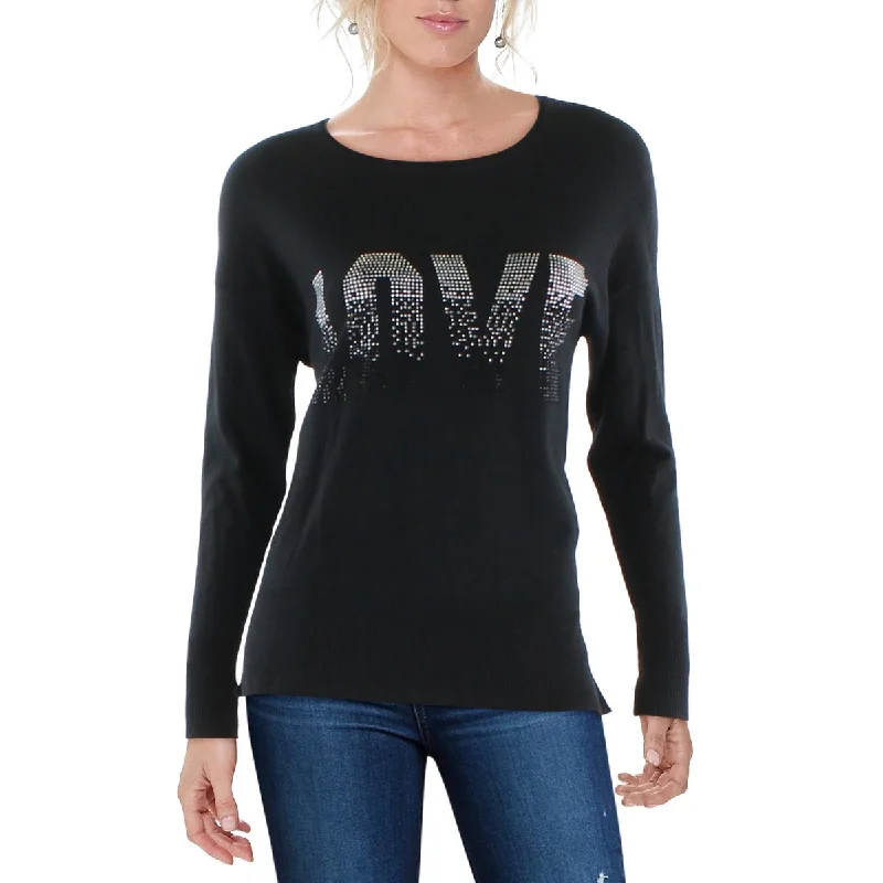Sexy Fun Metric Knits Womens Embellished Ribbed Trim Pullover Sweater