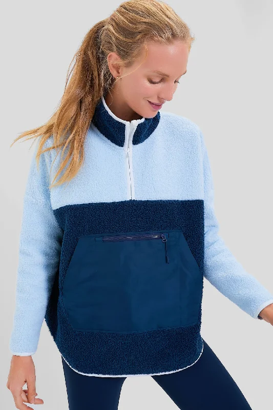 Casual Ease Light Blue and Navy Fleece Cady Quarter Zip