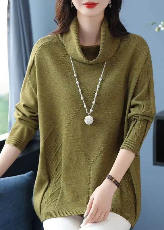Luxury Classic Classy Green Hign Neck Thick Woolen Sweaters Winter