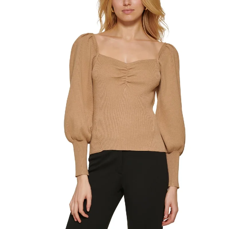 French Style DKNY Womens   Ribbed Sweetheart Neck Pullover Sweater