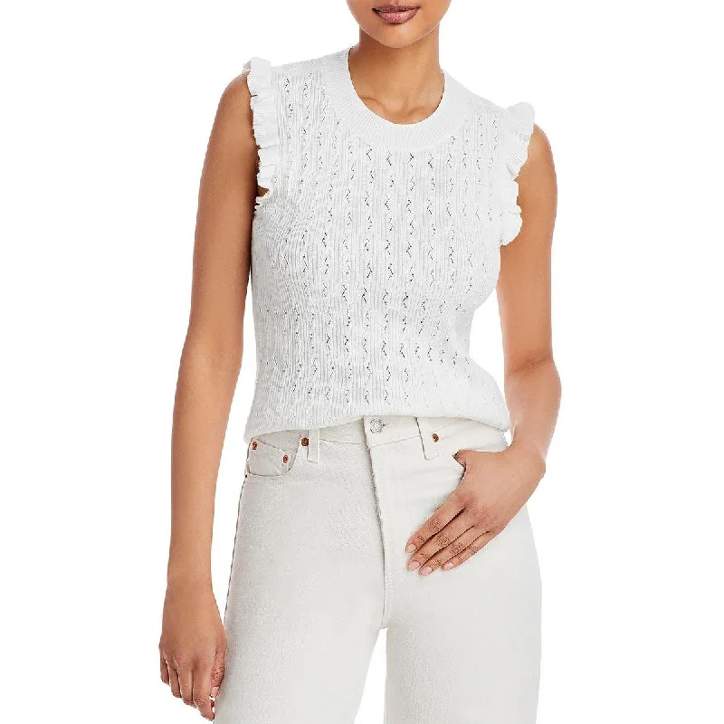 Versatile Items Paige Womens Gardenia Ruffled Crewneck Tank Top Sweater