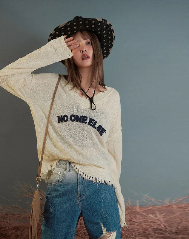 Cozy Fit Damaged Fringe Hem Knit Sweater