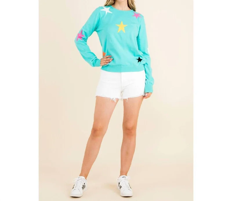 New Autumn And Winter Styles Star Pattern Sweater In Aqua