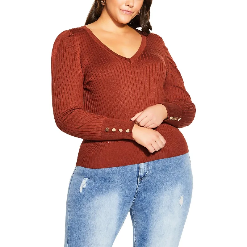 French Style City Chic Womens V Neck  Pullover Sweater