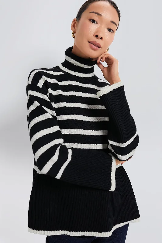 Low-key Luxury Black Striped Turtleneck Sweater