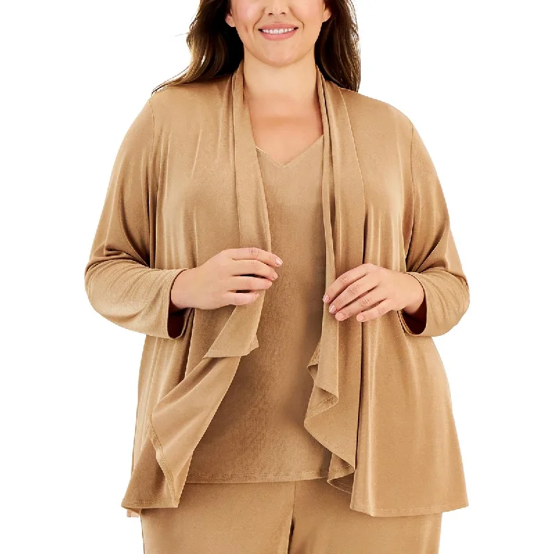 Everyday Style Kasper Womens Plus Open Front Long Sleeve Cardigan Sweater