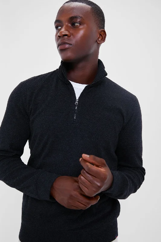Lazy Style Heathered Black Twill Legend Sweater Quarter Zip