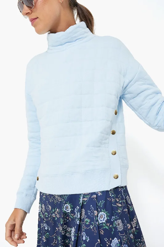 Embroidered Letters Light Blue Quilted Wright Funnel Neck