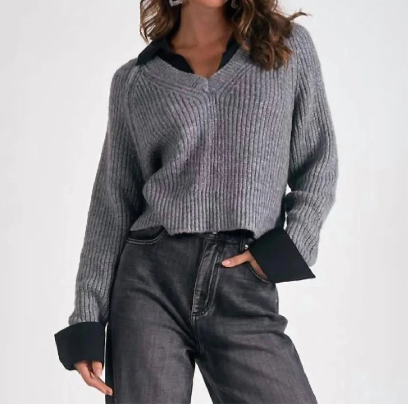 Warm Winter Series Little Stevie Layered Sweater/shirt Combo In Grey/black