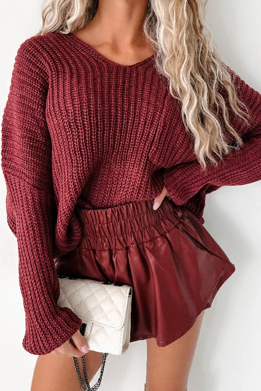 Sports Design Fall Mixer V-Neck Oversized Sweater (Burgundy)