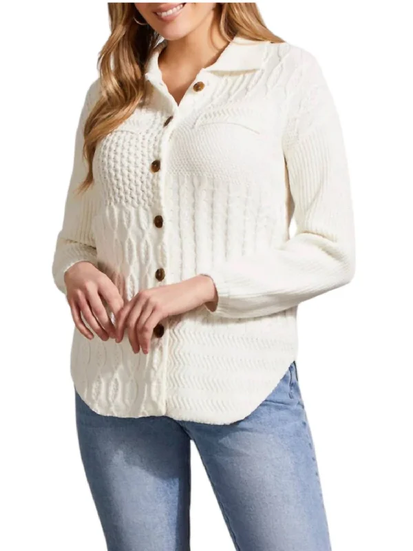 Elegant Tailoring Sweater Shacket In Eggshell