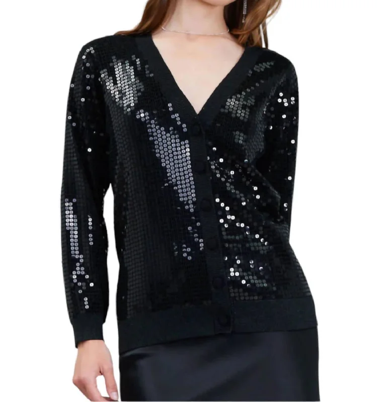 Soft Comfort Wear Sequin Long Sleeve Cardigan In Black