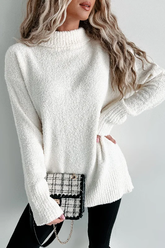 Luxury Style Warming Up To You Fuzzy Turtleneck Sweater (Cream)