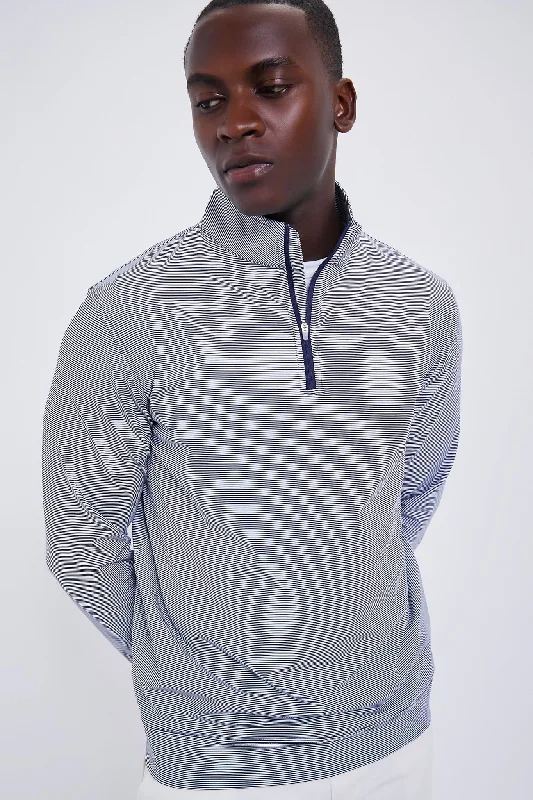 Light And Breathable Navy Perth Sugar Stripe Performance Quarter-Zip