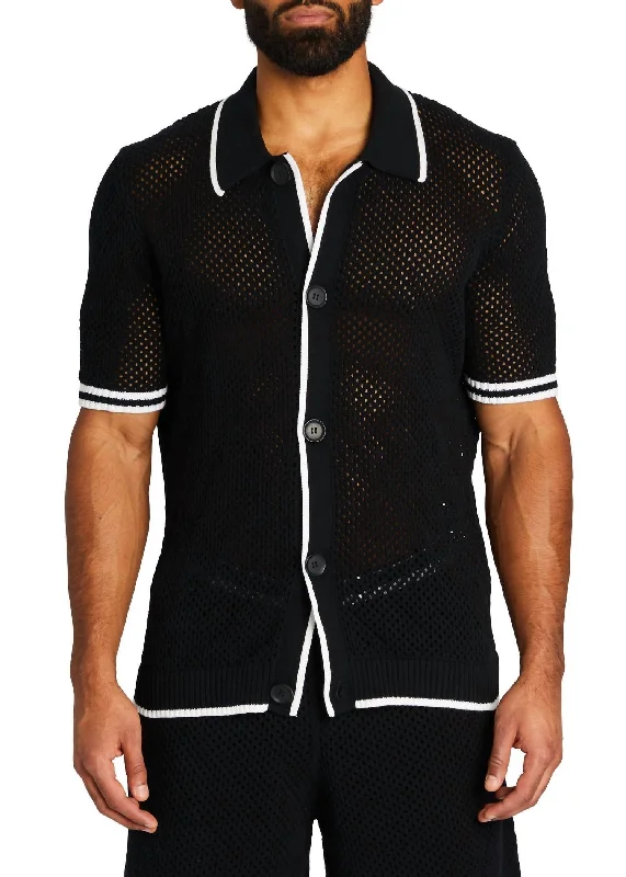 Simple Elegance Michael Crochet Cardigan In Black/white