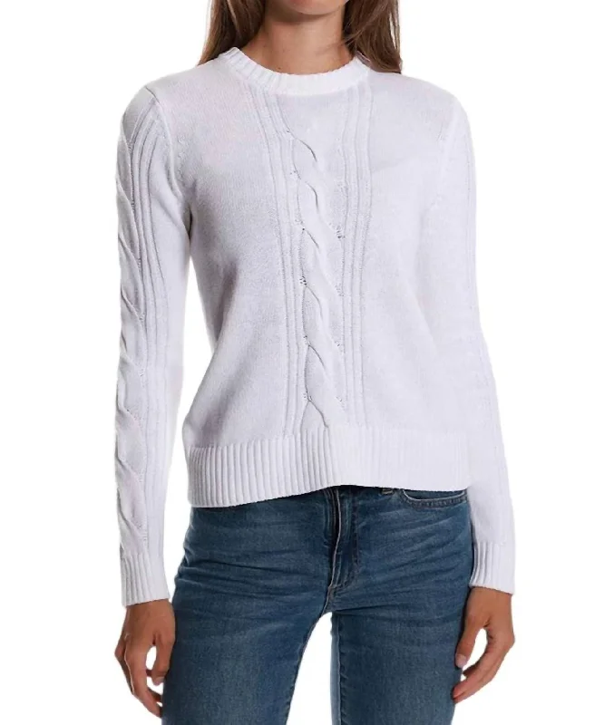 Dressing Tips Cotton Cashmere Center Cable Sweater In White