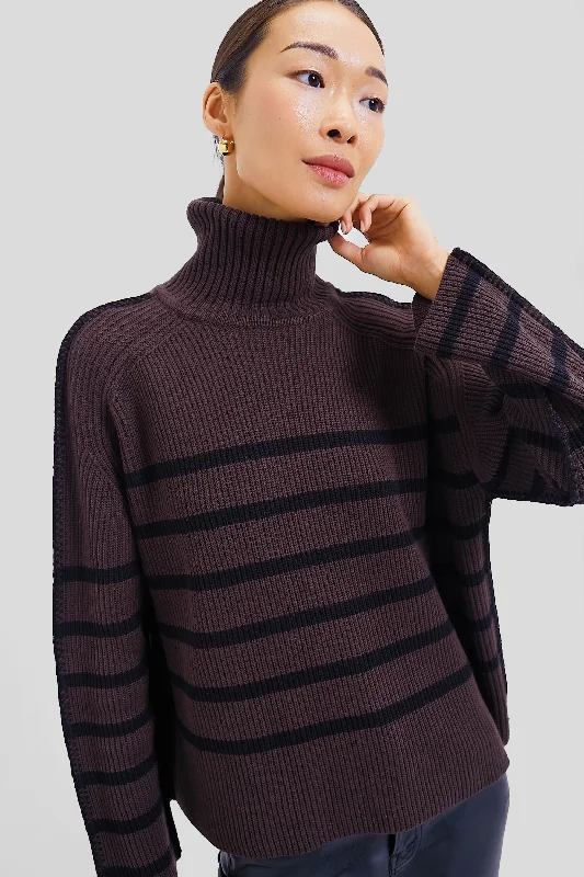 High-end Customization Chocolate & Black Striped Emsley Turtleneck