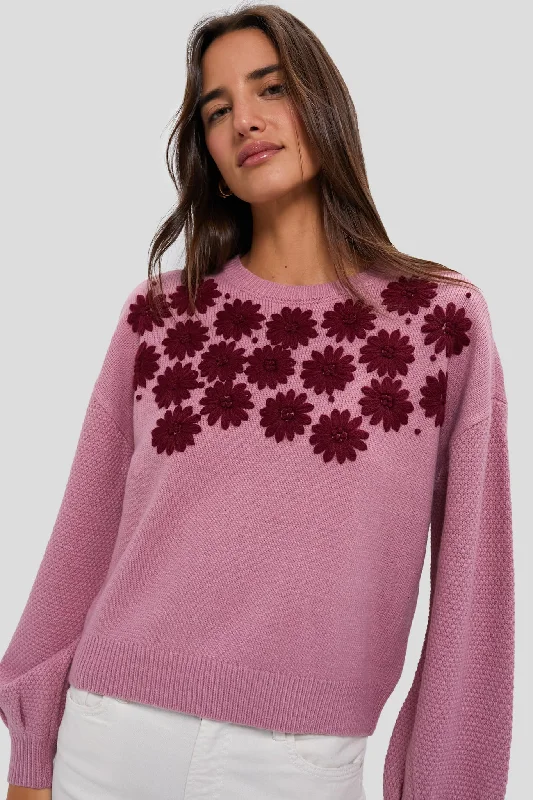 Unique Prints Rose Embroidered Floral Francine Sweater