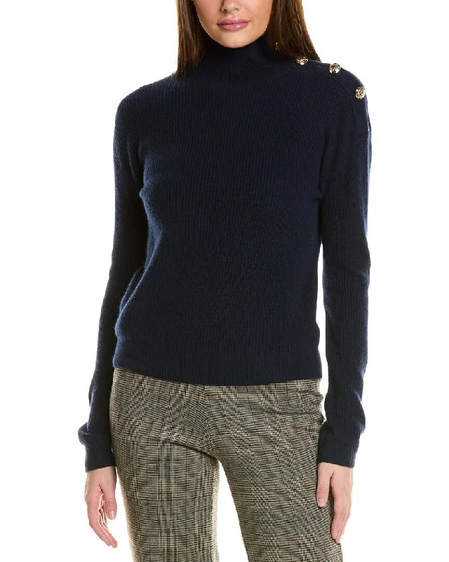 Dessert Matching Bruno Magli Rib Button Shoulder Mock Nek Cashmere Sweater