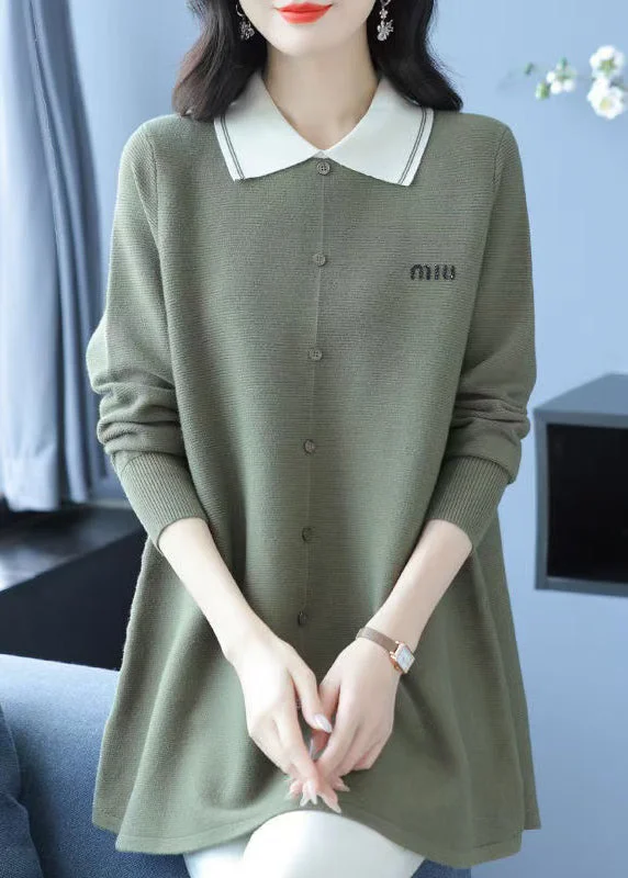 Weekend Style Classy Green Peter Pan Collar Patchwork Woolen Sweaters Winter